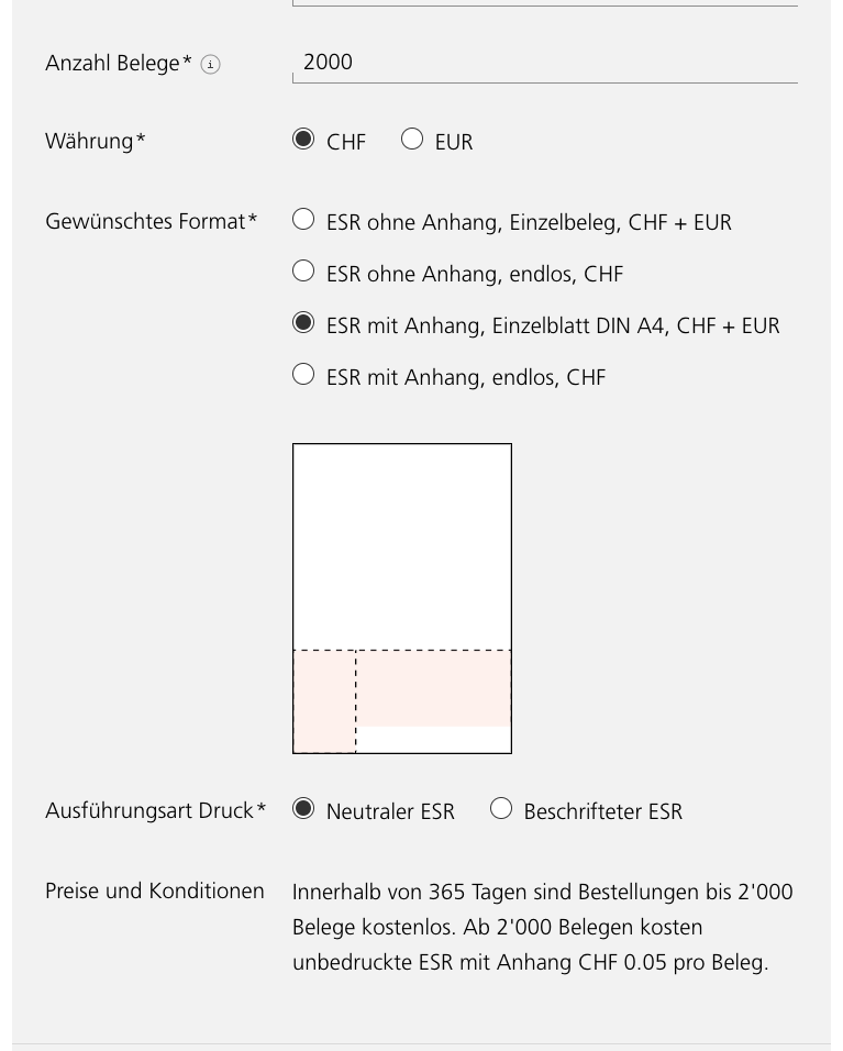 So können Sie 2000 kostenlose ESR Belege bei der PostFinance bestellen